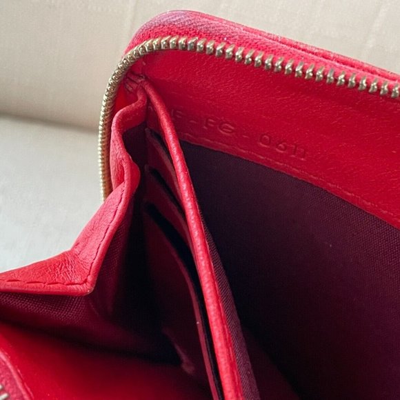 Celine Women Clutch Wallet Card Holder Red/Gray Genuine Leather Zip Around Purse - Picture 9 of 12